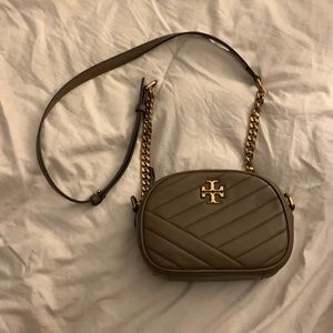 Tory Burch Taupe Kira Chevron Small Camera Bag